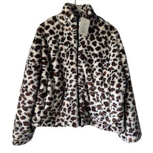 NWT Women's leopard la miel faux puffer coat  print Jacket collar pockets size S